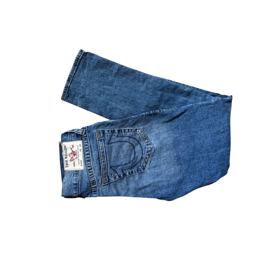 True Religion Geno Mens 34x32 Relaxed Slim Biker Jeans Medium Wash Blue